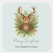 Rustic Woodland Deer Head with Winter Foliage -  Vierkante Sticker (Voorkant)