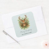 Rustic Woodland Deer Head with Winter Foliage -  Vierkante Sticker (Envelop)