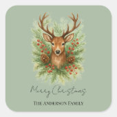 Rustic Woodland Deer Head with Winter Foliage -  Vierkante Sticker (Voorkant)