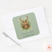 Rustic Woodland Deer Head with Winter Foliage -  Vierkante Sticker (Envelop)