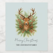 Rustic Woodland Deer Head with Winter Foliage -  Wijn Etiket (Enkel label)
