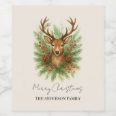Rustic Woodland Deer Head with Winter Foliage -  Wijn Etiket (Enkel label)