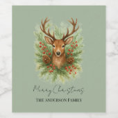 Rustic Woodland Deer Head with Winter Foliage - Wijn Etiket (Enkel label)