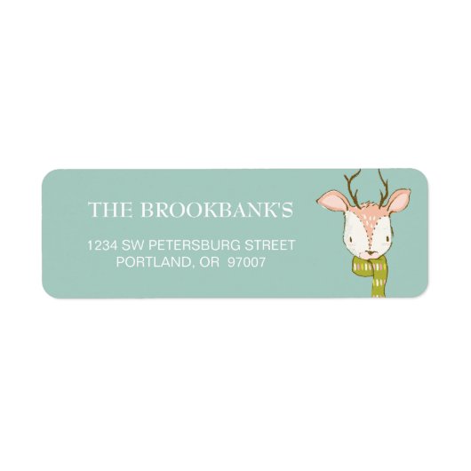 Rustic Woodland Deer Kerstfeestdag Etiket (Voorkant)