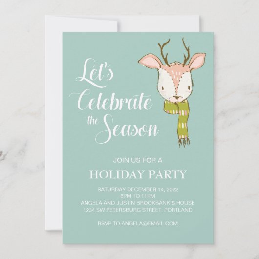 Rustic Woodland Deer met Scarf Holiday Party Kaart (Voorkant)