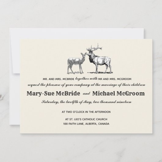 Rustic Woodland Deer Wedding Invitation Kaart (Voorkant)