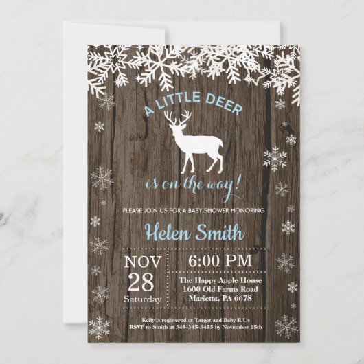 Rustic Woodland Deer Winter Boy Baby shower Kaart (Voorkant)