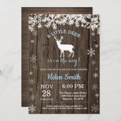 Rustic Woodland Deer Winter Boy Baby shower Kaart (Voorkant / Achterkant)