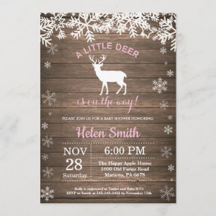 Rustic Woodland Deer Winter Girl Baby shower Kaart