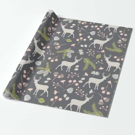 Rustic Woodland Deer Wrapping Paper Cadeaupapier (Uitgerold)