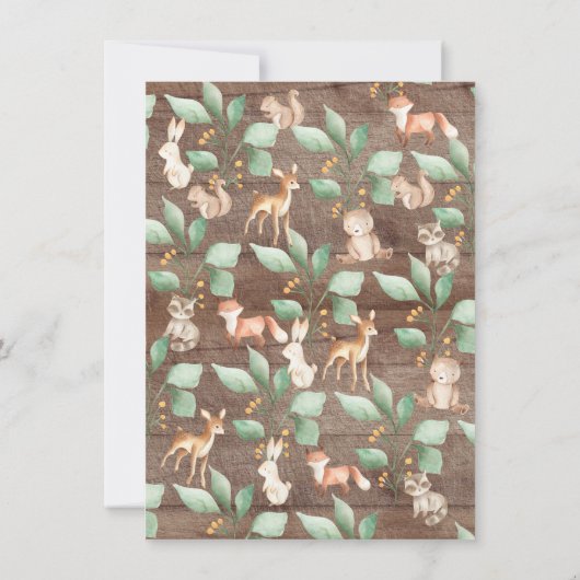 Rustic Woodland Dieren Neutraal Baby shower Kaart (Achterkant)