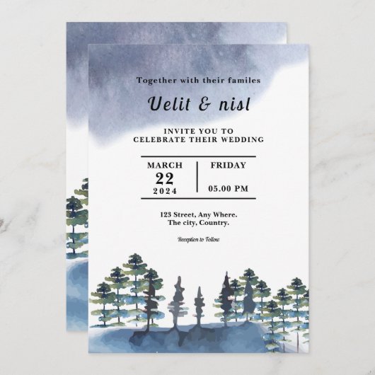 Rustic Woodland Editable Invitation Kaart (Voorkant / Achterkant)