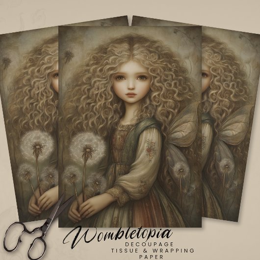 Rustic Woodland Fairy with Dandelions Fantasy Art Tissuepapier