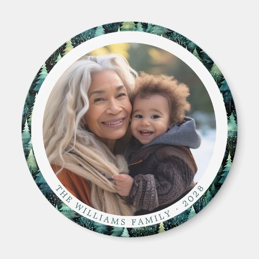 Rustic Woodland Familie Kerstfoto Magneet (Voorkant)