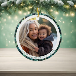 Rustic Woodland Familie Kerstmis 2 Foto's Keramisch Ornament