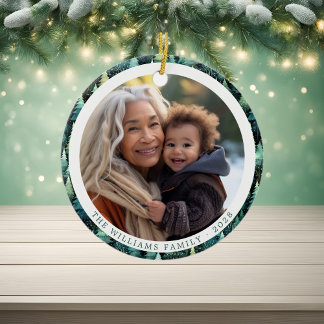 Rustic Woodland Familie Kerstmis 2 Foto's Keramisch Ornament