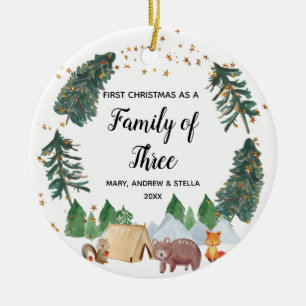 Rustic Woodland Familie van Drie met Foto Keramisch Ornament
