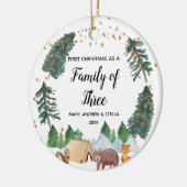 Rustic Woodland Familie van Drie met Foto Keramisch Ornament (Links)