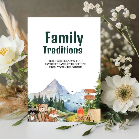 Rustic Woodland Family Traditions baby shower teke Reclamebord Met Voetstuk