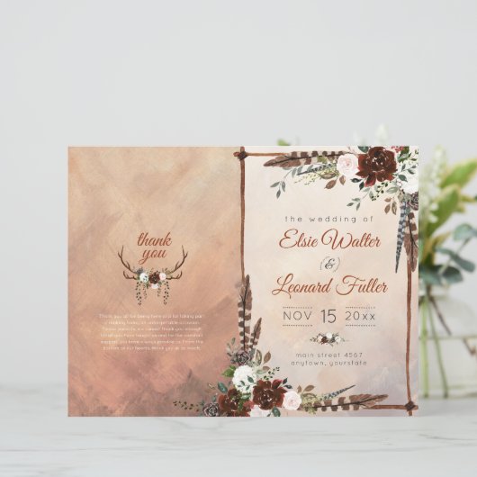 Rustic Woodland Feathers en Floral Bloom (Staand voorkant)