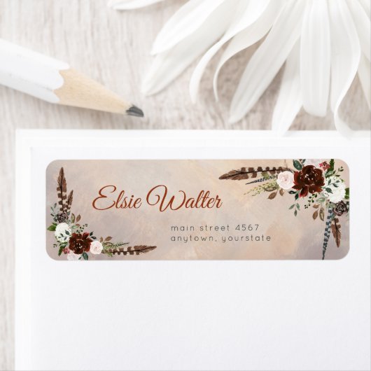 Rustic Woodland Feathers en Floral Bloom Etiket (Insitu)