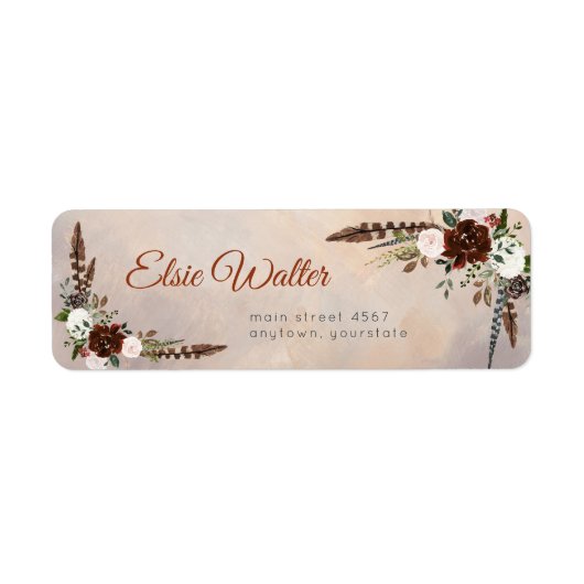 Rustic Woodland Feathers en Floral Bloom Etiket (Voorkant)