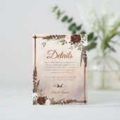 Rustic Woodland Feathers en Floral Bloom Informatiekaartje (Staand voorkant)