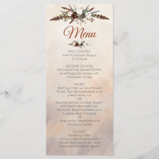 Rustic Woodland Feathers en Floral Bloom Menu
