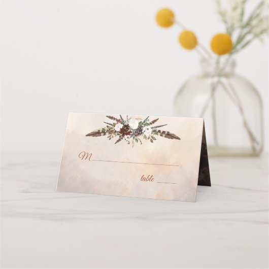 Rustic Woodland Feathers en Floral Bloom Plaatskaartje (Voorkant)