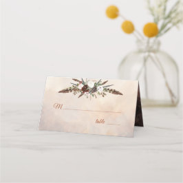 Rustic Woodland Feathers en Floral Bloom Plaatskaartje