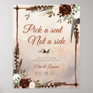 Rustic Woodland Feathers en Floral Bloom Poster