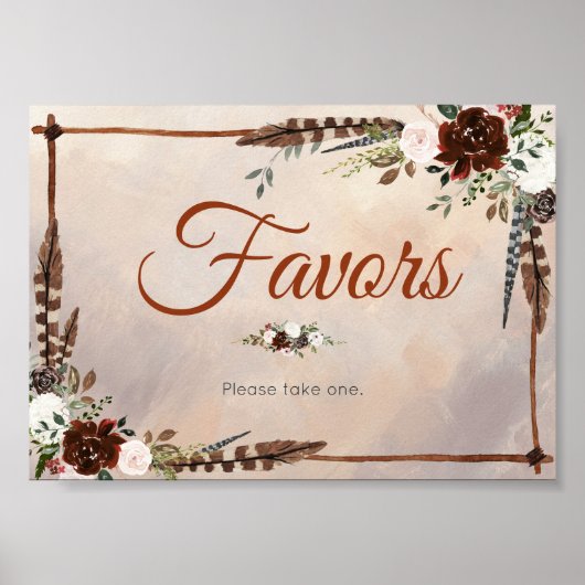 Rustic Woodland Feathers en Floral Bloom Poster (Voorkant)