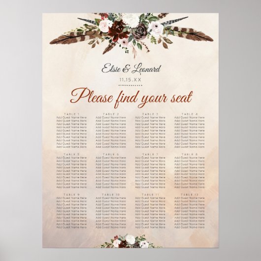 Rustic Woodland Feathers en Floral Bloom Poster (Voorkant)
