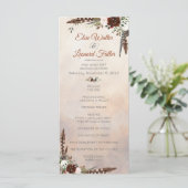 Rustic Woodland Feathers en Floral Bloom Programmakaart (Staand voorkant)