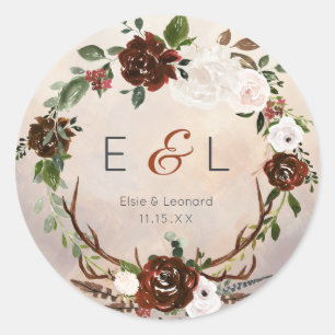 Rustic Woodland Feathers en Floral Bloom Ronde Sticker