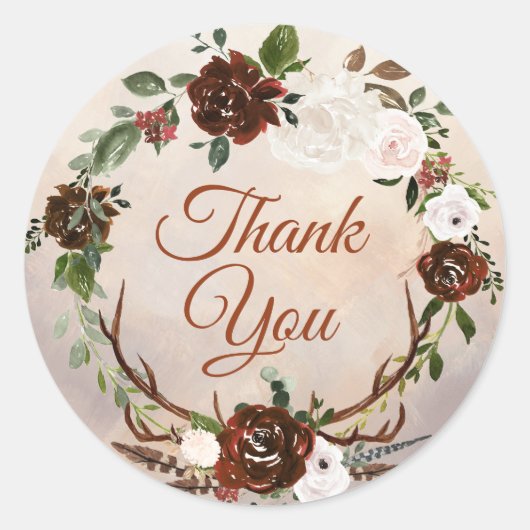 Rustic Woodland Feathers en Floral Bloom Ronde Sticker (Voorkant)