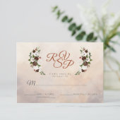 Rustic Woodland Feathers en Floral Bloom RSVP Kaartje (Staand voorkant)