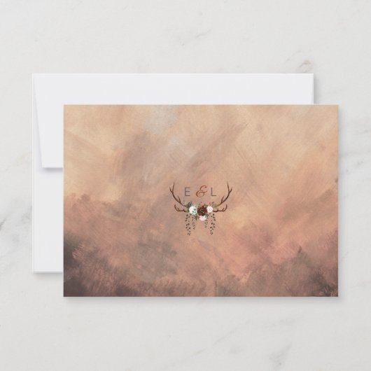 Rustic Woodland Feathers en Floral Bloom RSVP Kaartje (Achterkant)