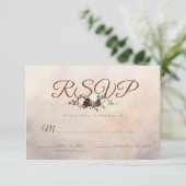 Rustic Woodland Feathers en Floral Bloom RSVP Kaartje (Staand voorkant)