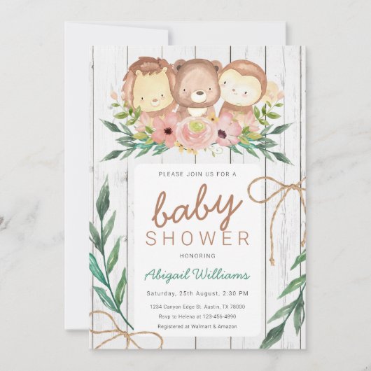 Rustic Woodland Floral Animals Baby shower Kaart (Voorkant)