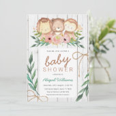 Rustic Woodland Floral Animals Baby shower Kaart (Staand voorkant)