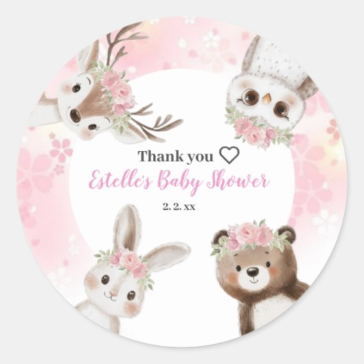 Rustic Woodland Floral Boho Girl Baby shower Ronde Sticker (Voorkant)