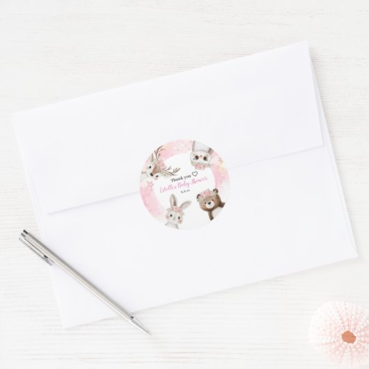 Rustic Woodland Floral Boho Girl Baby shower Ronde Sticker (Envelop)