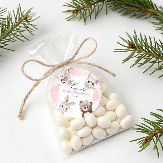 Rustic Woodland Floral Boho Girl Baby shower Ronde Sticker