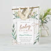 Rustic Woodland Floral Oerwoud Sloth Baby shower Kaart (Staand voorkant)