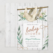 Rustic Woodland Floral Oerwoud Sloth Baby shower Kaart (Voorkant / Achterkant)