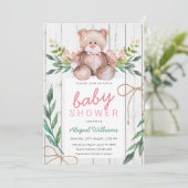 Rustic Woodland Floral Teddy Bear Baby shower Kaart (Staand voorkant)