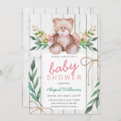 Rustic Woodland Floral Teddy Bear Baby shower Kaart (Voorkant / Achterkant)