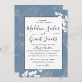 Rustic Woodland Foliage Blue Wedding Invitation Kaart (Voorkant / Achterkant)