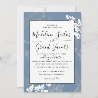 Rustic Woodland Foliage Blue Wedding Invitation Kaart